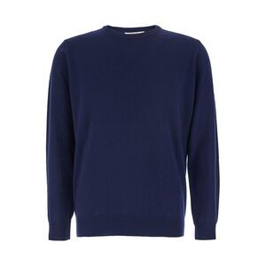 Kangra Men Blue Crewneck Sweater With Ribbed Trims In Cashmere Man
